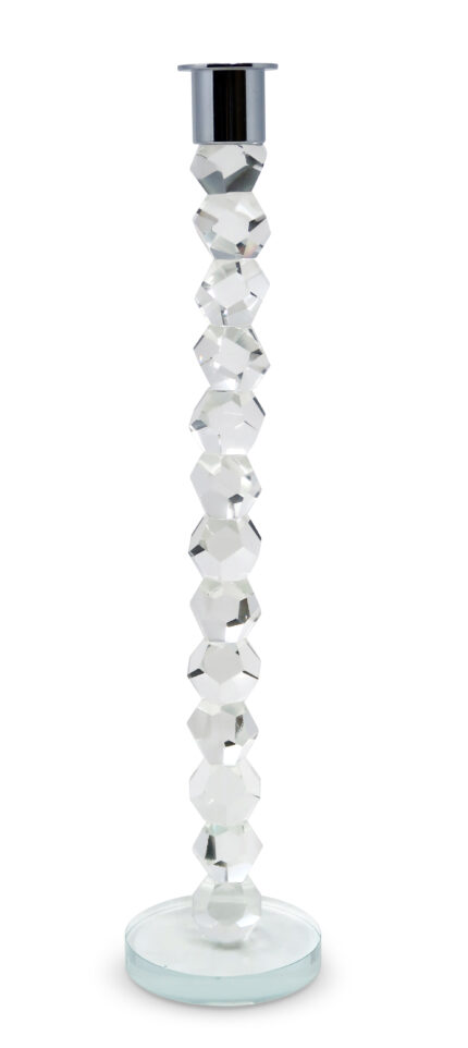 14" Clear And Silver Geo Stacks Crystal Tabletop Taper Candlestick - Image 3