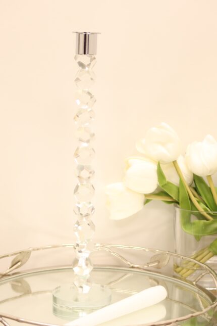 14" Clear And Silver Geo Stacks Crystal Tabletop Taper Candlestick - Image 5