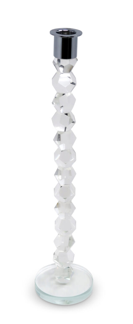 14" Clear And Silver Geo Stacks Crystal Tabletop Taper Candlestick - Image 4