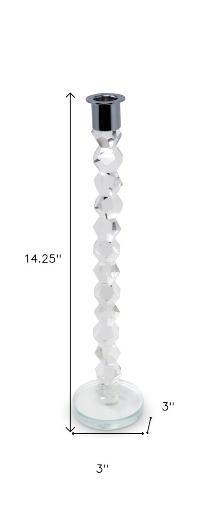 14" Clear And Silver Geo Stacks Crystal Tabletop Taper Candlestick - Image 7