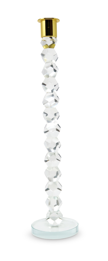 14" Clear And Gold Geo Stacks Crystal Tabletop Taper Candlestick - Image 2