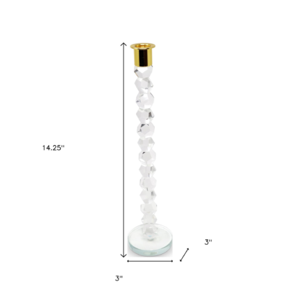 14" Clear And Gold Geo Stacks Crystal Tabletop Taper Candlestick - Image 7