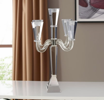 20" Clear Faceted Crystal Tabletop Candelabra Candle Holder - Image 1