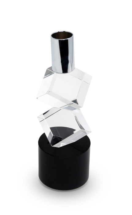 8" Silver Clear And Black Faceted Crystal Tabletop Taper Candlestick - Image 5