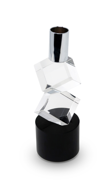8" Silver Clear And Black Faceted Crystal Tabletop Taper Candlestick - Image 2