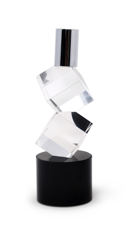 8" Silver Clear And Black Faceted Crystal Tabletop Taper Candlestick - Image 3