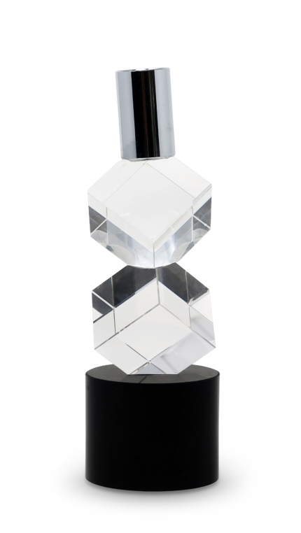8" Silver Clear And Black Faceted Crystal Tabletop Taper Candlestick - Image 4