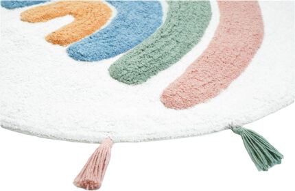 32" White Blue And Pink Cotton Rainbows Round Youthful Bath Rug - Image 3