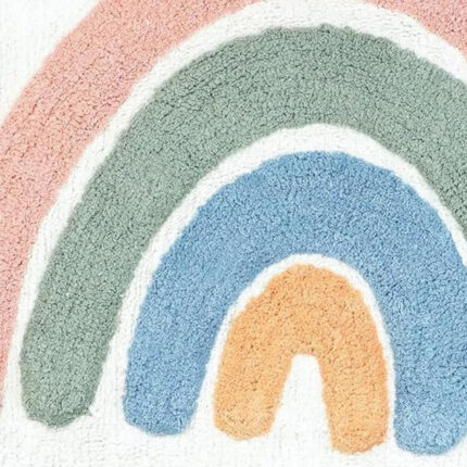 32" White Blue And Pink Cotton Rainbows Round Youthful Bath Rug - Image 5
