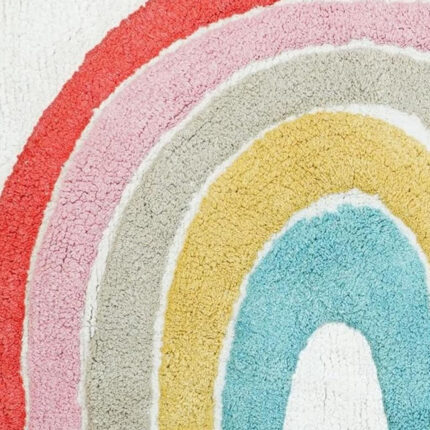 32" White Pink And Yellow Cotton Rainbows Round Youthful Bath Rug - Image 5