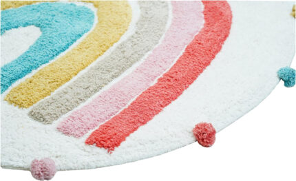 32" White Pink And Yellow Cotton Rainbows Round Youthful Bath Rug - Image 4