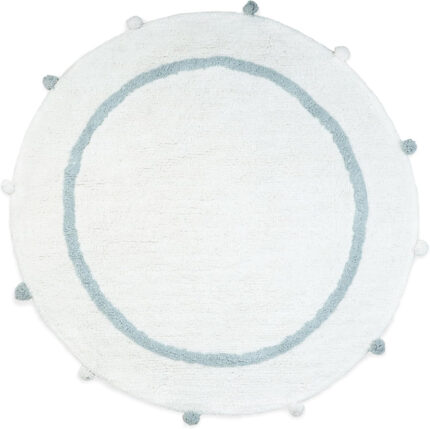 32" Baby Blue And White Cotton Round Geometric Bath Rug - Image 1