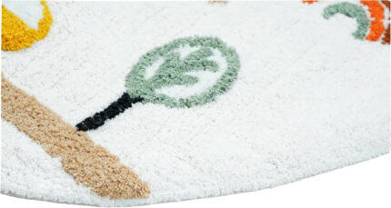 32" White Yellow And Red Cotton Cars Round Youthful Bath Rug - Image 5
