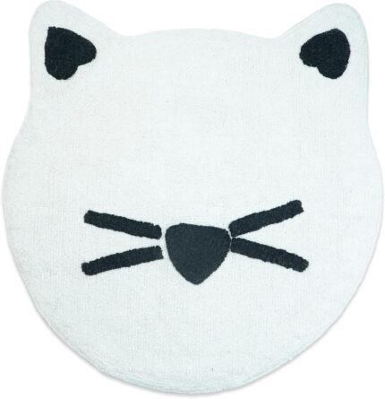 32" Black And White Cotton Cat Shaped Youthful Bath Rug - Image 1