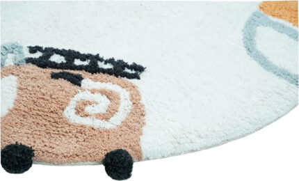 32" Blue Green And White Cotton Cars Round Youthful Bath Rug - Image 1