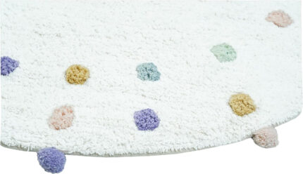 32" Green Purple And White Cotton Round Polka Dots Bath Rug - Image 3