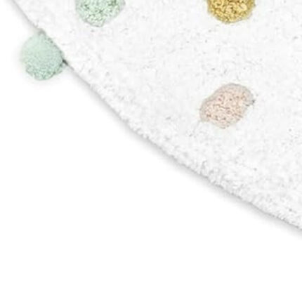 32" Green Purple And White Cotton Round Polka Dots Bath Rug - Image 5