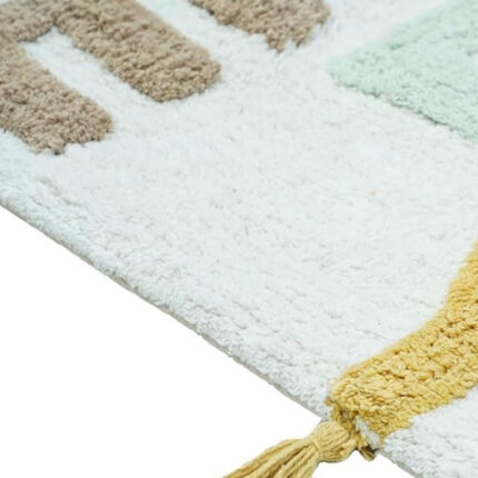 32" Blue White And Yellow Cotton Hello Lovely Youthful Bath Rug - Image 3