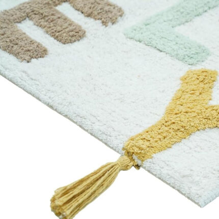 32" Blue White And Yellow Cotton Hello Lovely Youthful Bath Rug - Image 4