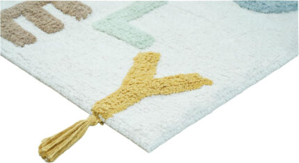 32" Blue White And Yellow Cotton Hello Lovely Youthful Bath Rug - Image 2
