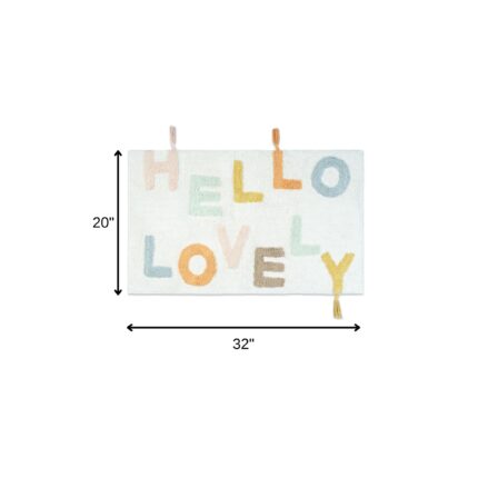 32" Blue White And Yellow Cotton Hello Lovely Youthful Bath Rug - Image 5