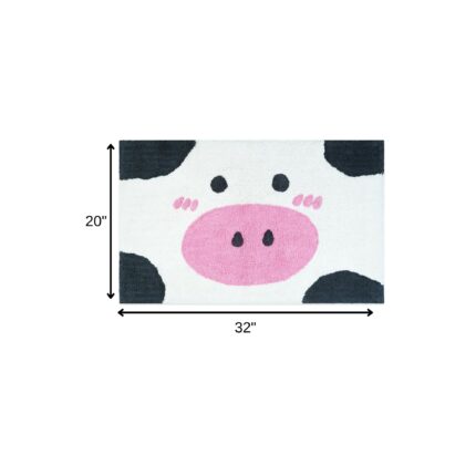 32" White Black And Pink Cotton Cow Youthful Bath Rug - Image 5
