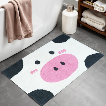 32" White Black And Pink Cotton Cow Youthful Bath Rug - Image 2