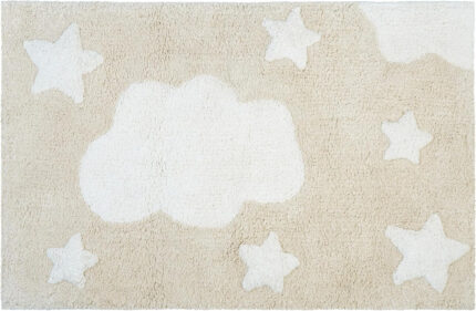 32" White And Beige Cotton Clouds and Stars Youthful Bath Rug - Image 5