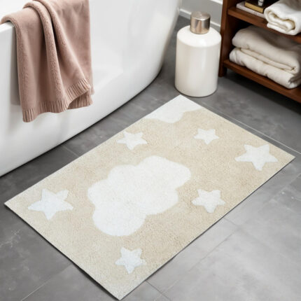 32" White And Beige Cotton Clouds and Stars Youthful Bath Rug - Image 2