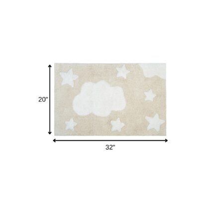 32" White And Beige Cotton Clouds and Stars Youthful Bath Rug - Image 6