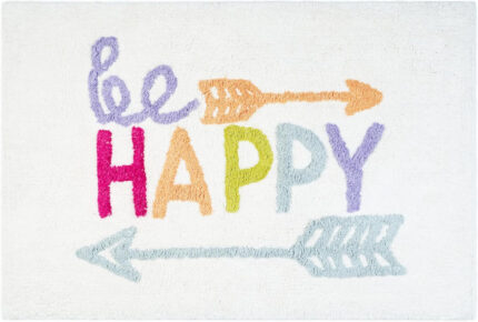 32" White Purple And Green Cotton Be Happy Youthful Bath Rug - Image 1