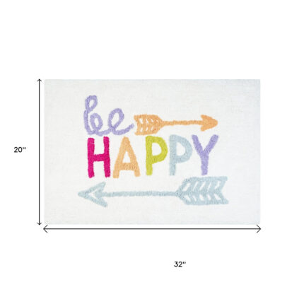 32" White Purple And Green Cotton Be Happy Youthful Bath Rug - Image 5