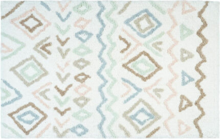 32" Blue Brown And White Cotton Geometric Bath Rug - Image 3