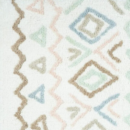 32" Blue Brown And White Cotton Geometric Bath Rug - Image 4