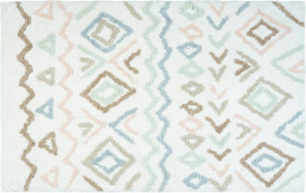 32" Blue Brown And White Cotton Geometric Bath Rug - Image 1