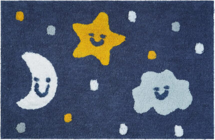 32" White Blue And Yellow Cotton Clouds and Stars Youthful Bath Rug - Image 1