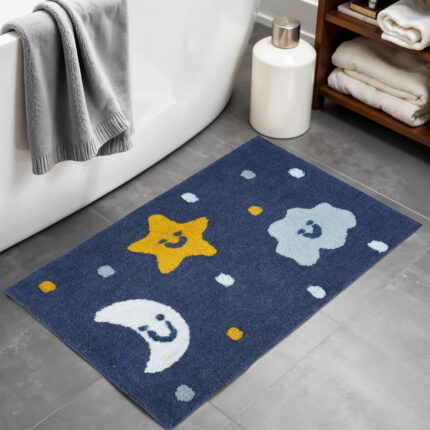 32" White Blue And Yellow Cotton Clouds and Stars Youthful Bath Rug - Image 2