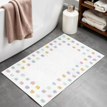 32" White Purple And Pink Cotton Polka Dots Bath Rug - Image 2