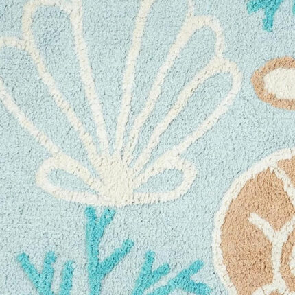 32" Blue Tan And White Cotton Seashells And Coral Bath Rug - Image 5
