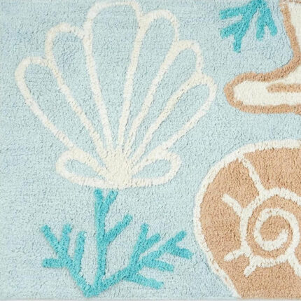 32" Blue Tan And White Cotton Seashells And Coral Bath Rug - Image 6