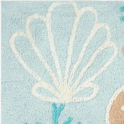 32" Blue Tan And White Cotton Seashells And Coral Bath Rug - Image 4
