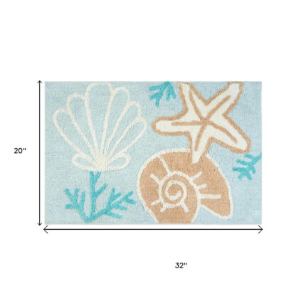 32" Blue Tan And White Cotton Seashells And Coral Bath Rug - Image 7