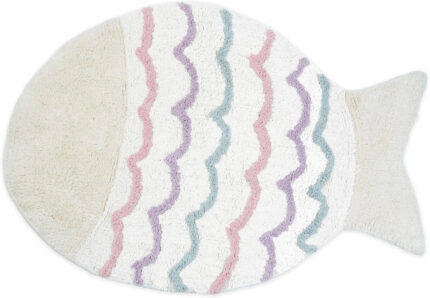 32" White Pink And Purple Cotton Fish Shaped Youthful Bath Rug - Image 1