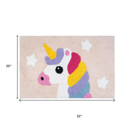 32" Pink And Yellow Cotton Unicorns Youthful Bath Rug - Image 6