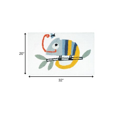 32" White And Yellow Cotton Chameleon Youthful Bath Rug - Image 2