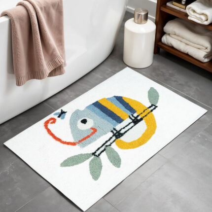 32" White And Yellow Cotton Chameleon Youthful Bath Rug - Image 1