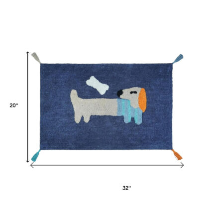 32" Blue Orange And White Cotton Dog Youthful Bath Rug - Image 6