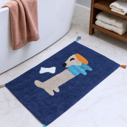 32" Blue Orange And White Cotton Dog Youthful Bath Rug - Image 1