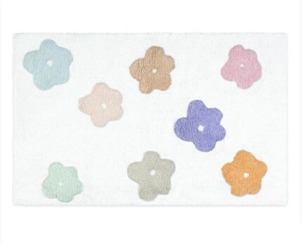32" Pink And White Cotton Flowers Floral Floral Bath Rug - Image 1