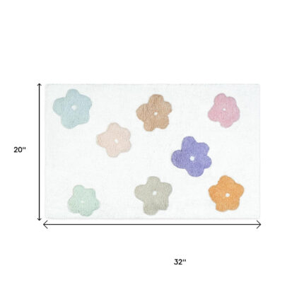 32" Pink And White Cotton Flowers Floral Floral Bath Rug - Image 6